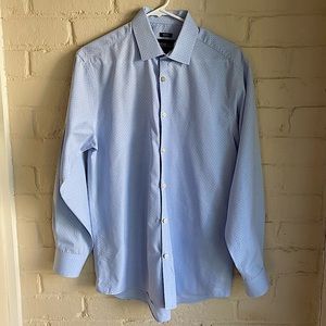 Kenneth Cole non-iron slim fit size 16 light blue polka dot button down